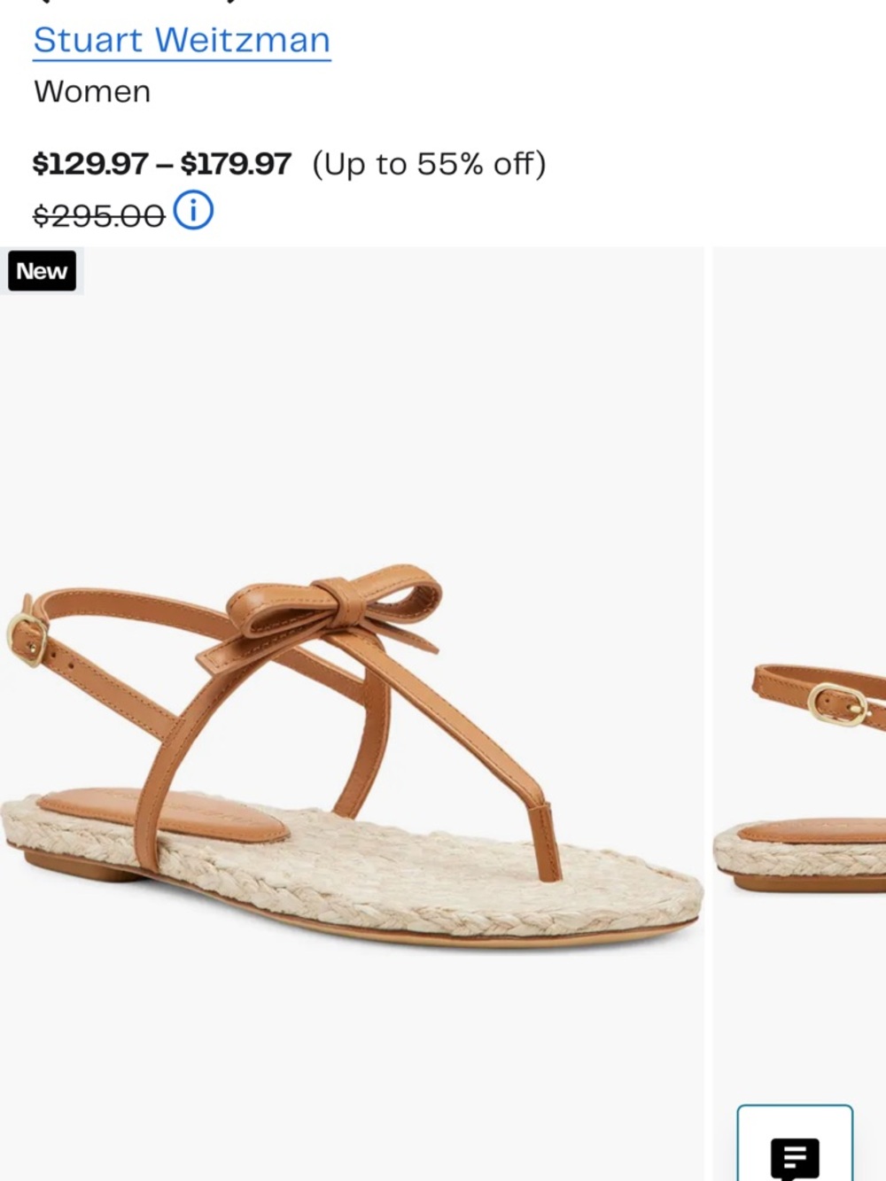 Stuart Weitzman Tan Leather Bow Thong Espadrille Sandal